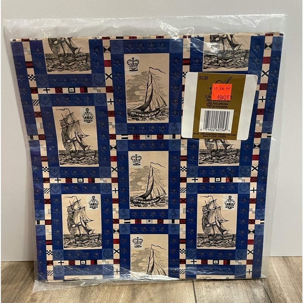 Vintage Artfaire British War Ships Sailing Wrapping Paper 2 Sheets, sealed
